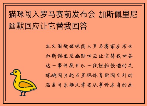 猫咪闯入罗马赛前发布会 加斯佩里尼幽默回应让它替我回答